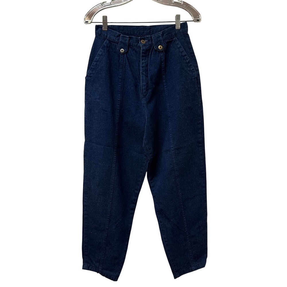 Vintage High Waisted Dark Wash Denim Tapered Pants Made in USA Size 10 26 Waist